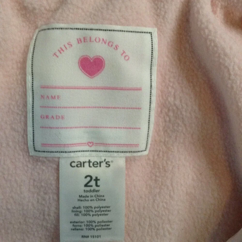 Carter's 2T Girls Fleece lined Puffer Jacket, hearts, Stylish, warm, easy care